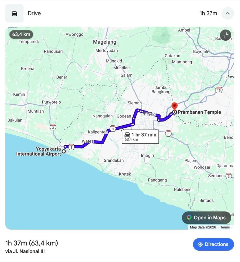 Distance from Yogyakarta Airport to Prambanan Temple